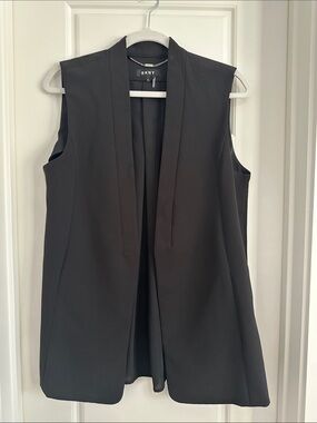 DKNY Black Tailored Tuxedo Shawl Collar Open Longline Blazer Vest M